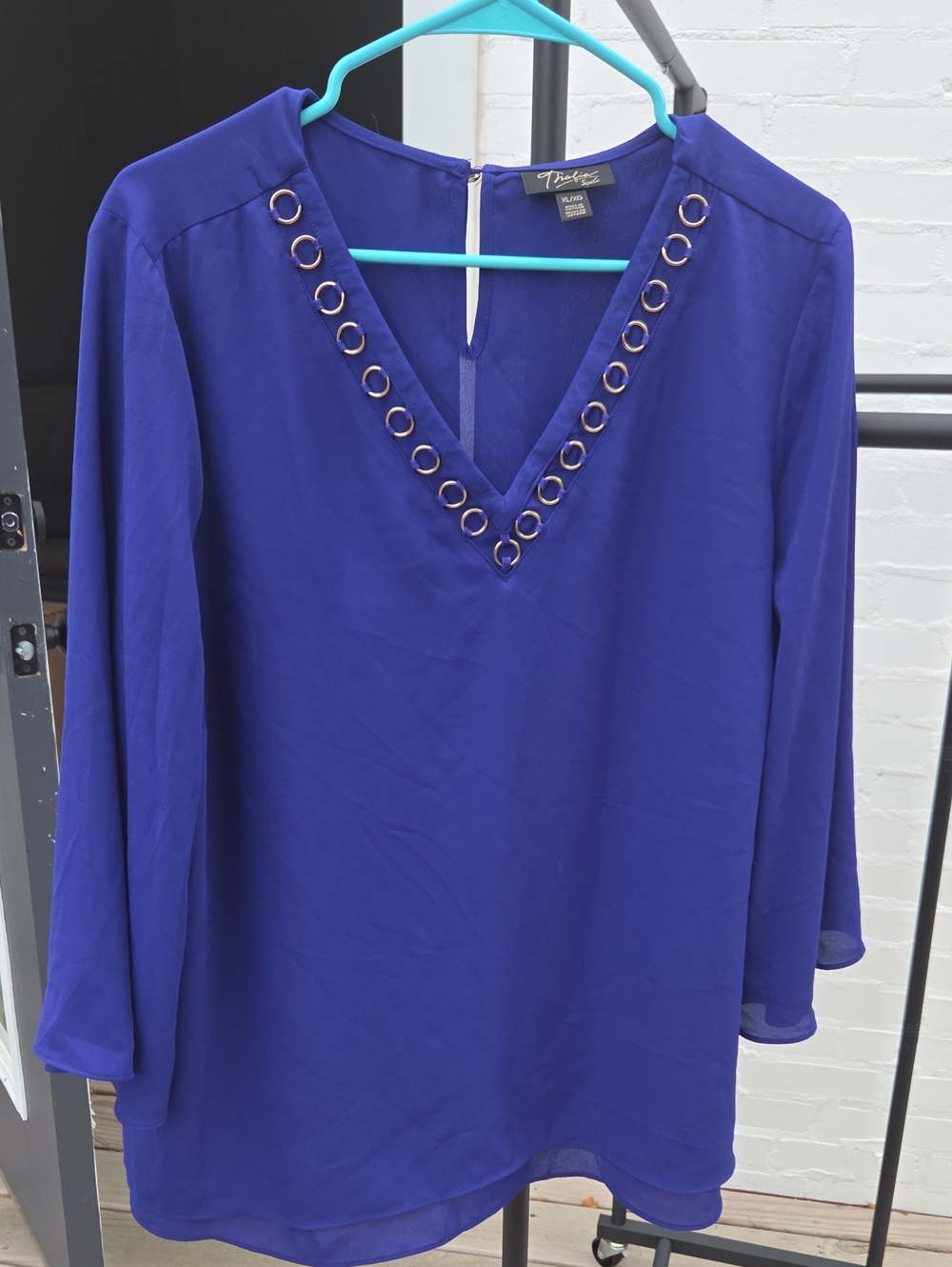 Dorothy Perkins Royal Blue V-Neck Blouse with Eyelet Trim